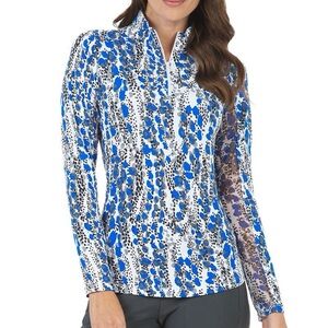 Ibkul Women's Kamila Print‎ Adjustable Long Sleeve Zip Polo